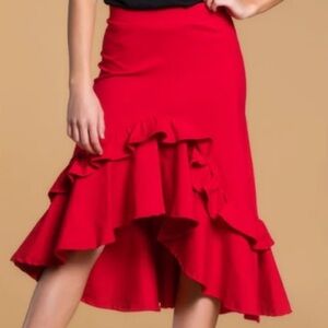 BRIGITTE BRIANNA FRILL Ruffle High Low Red Pull-On Skirt size M
